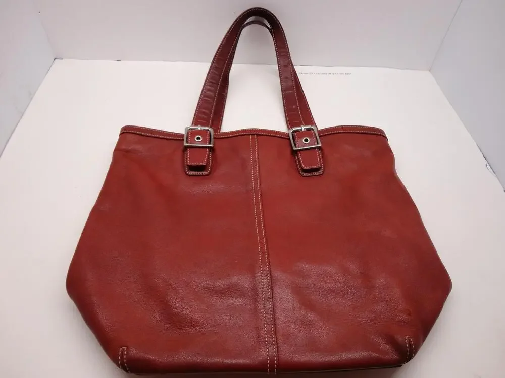 Coach Tote Bag Womens Large Red Leather Shoulder Purse Buckle G33-9573 Classic